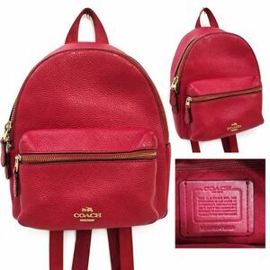 Coach Mini Charlie Backpack in Pebble Leather F38263 Red Authentic